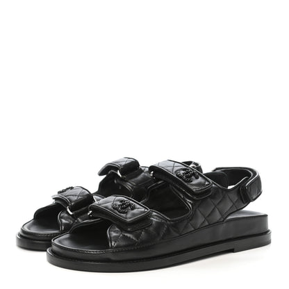Chanel Lambskin Velcro Dad Sandals 38 Black 3 of 8