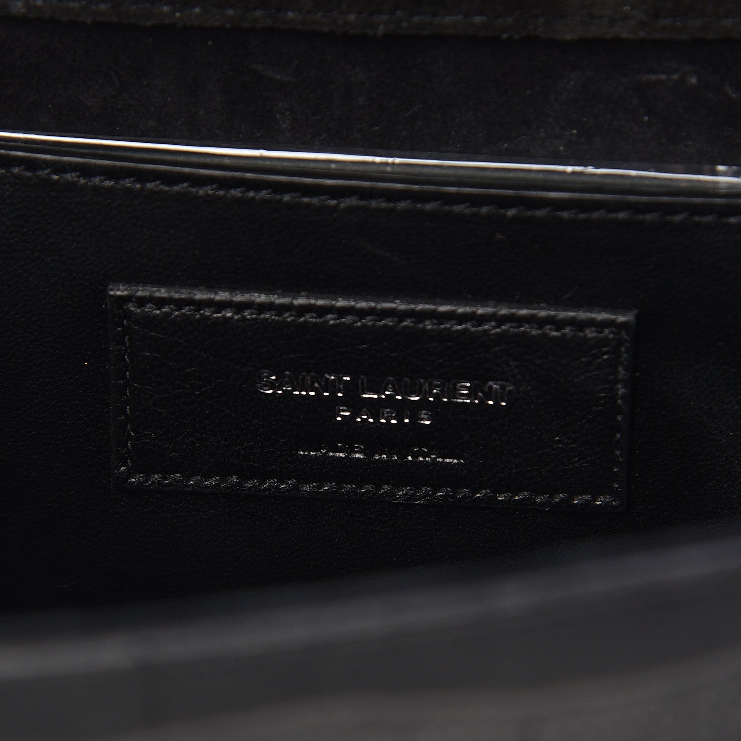 Saint Laurent Calfskin Crocodile Embossed Classic Monogram Tassel Clutch Black 6 of 13