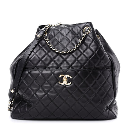 Chanel Lambskin Quilted Large Drawstring Bag Black 1 of 9