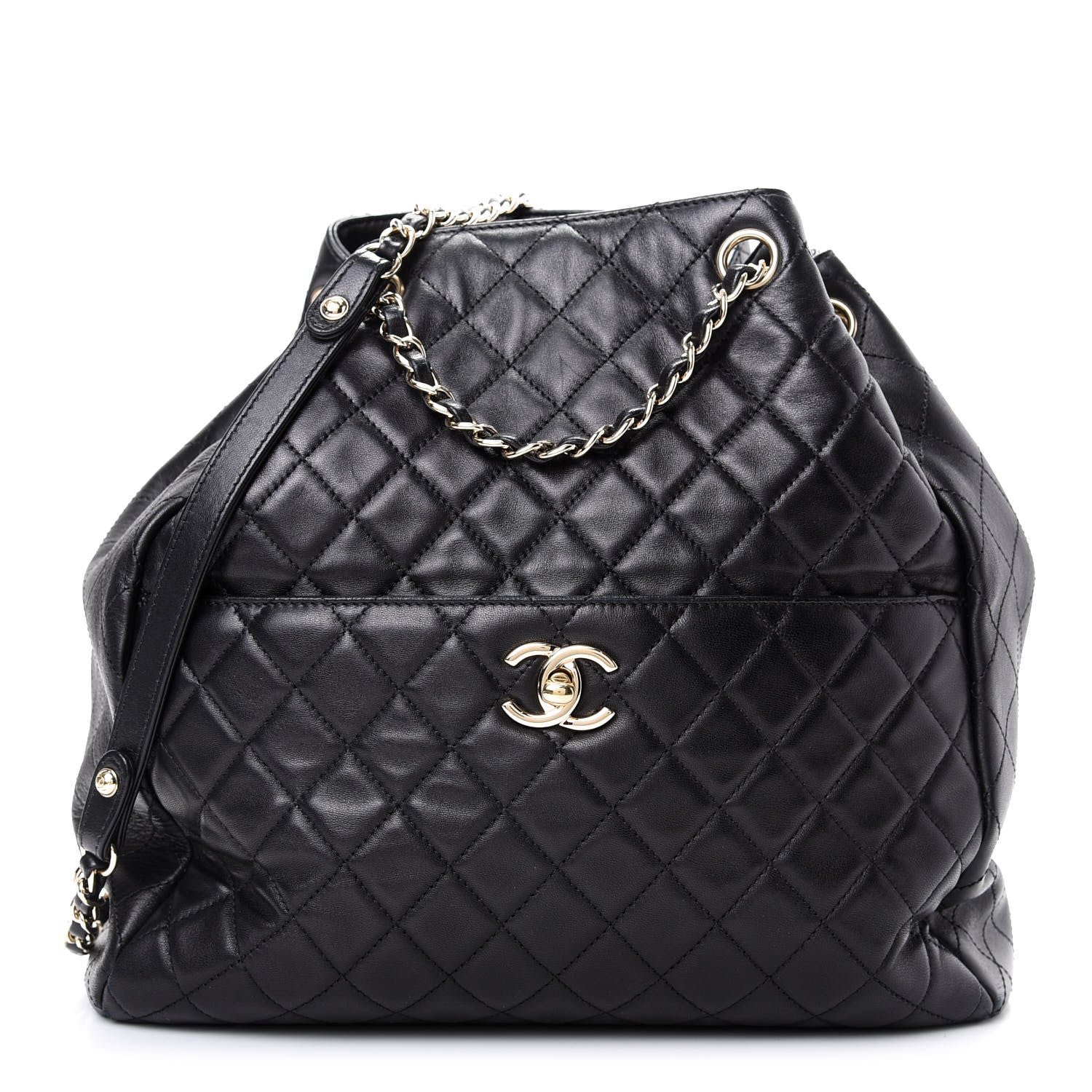 Chanel Lambskin Quilted Large Drawstring Bag Black 1 of 9