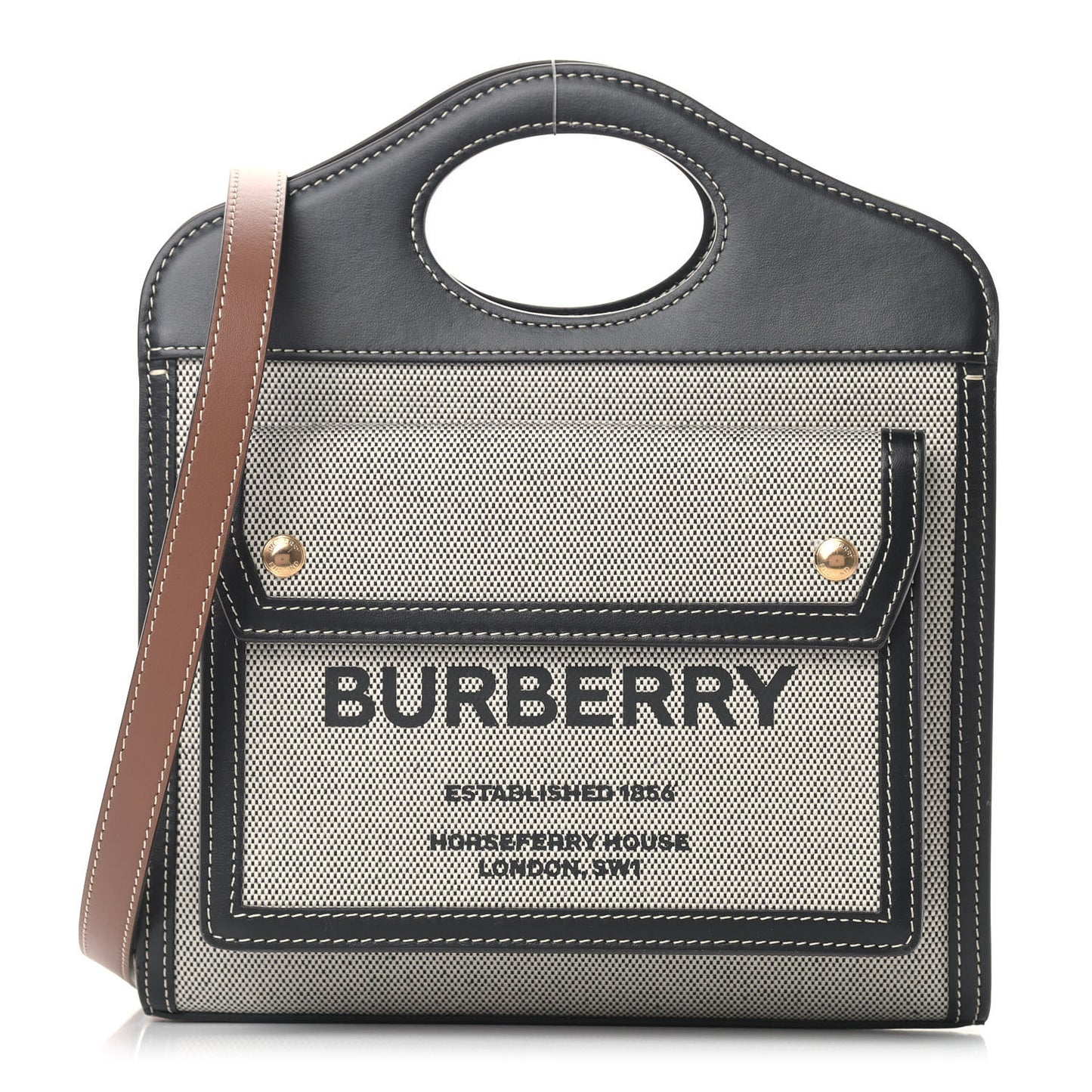Smooth Calfskin Canvas Two Tone Mini Pocket Bag Black Tan