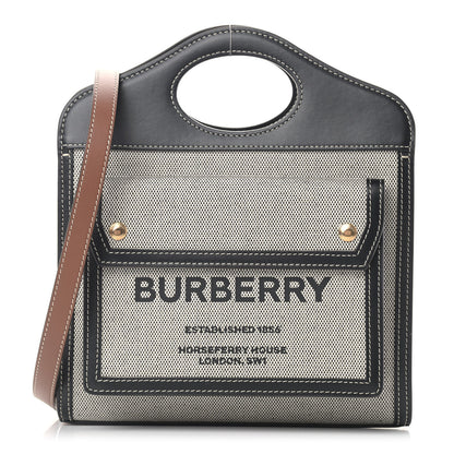 Burberry Smooth Calfskin Canvas Two Tone Mini Pocket Bag Black Tan 1 of 13
