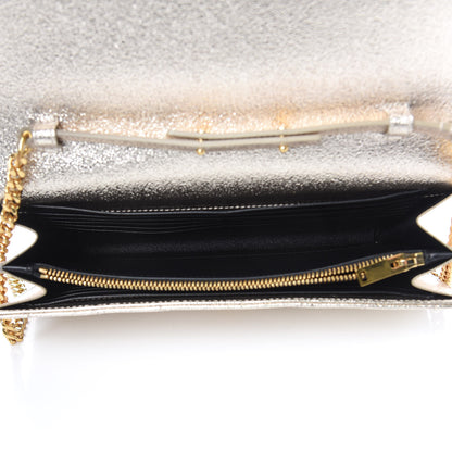 Saint Laurent Metallic Crackled Calfskin Matelasse Chevron Monogram Chain Wallet Gold 5 of 9