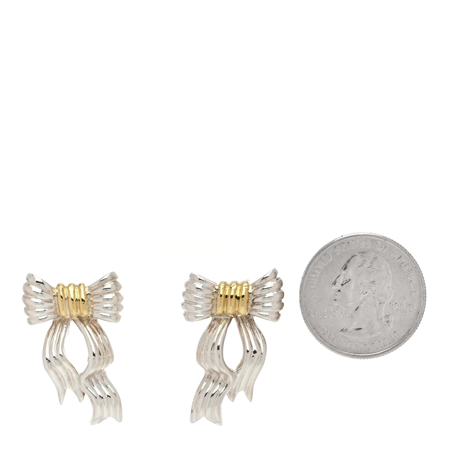 Sterling Silver 18K Yellow Gold Bow Clip On Earrings