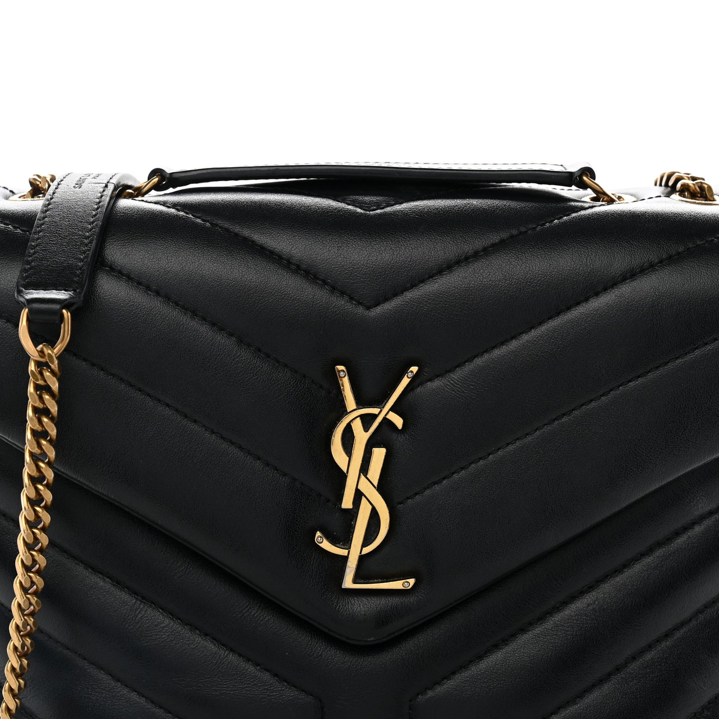 Calfskin Y Quilted Monogram Small Loulou Chain Satchel Black