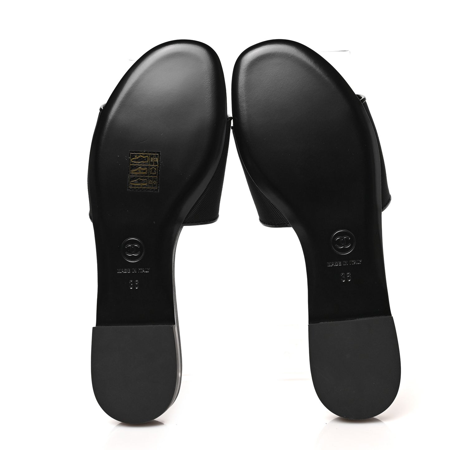 Mesh Patent Calfskin CC Mules 36 Black