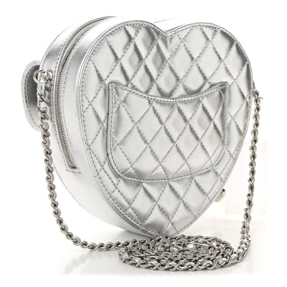 Chanel Metallic Lambskin Quilted Large CC In Love Heart Bag Silver 3 of 11