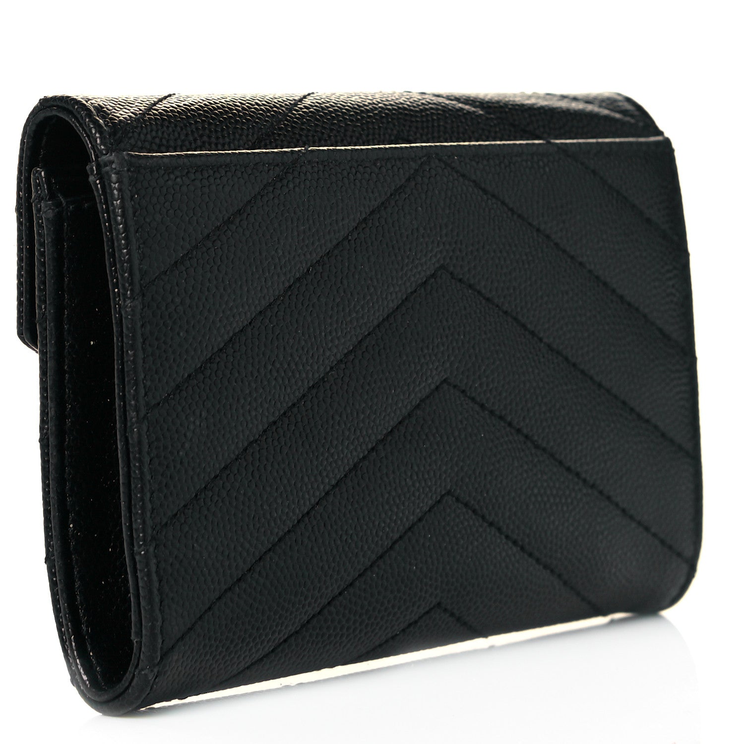 Saint Laurent Grain De Poudre Matelasse Chevron Small Monochrome Monogram Envelope Wallet Black 3 of 8
