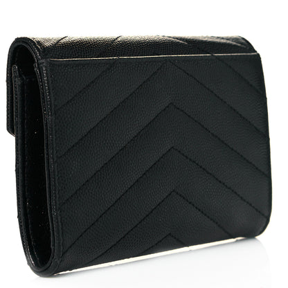 Saint Laurent Grain De Poudre Matelasse Chevron Small Monochrome Monogram Envelope Wallet Black 3 of 8