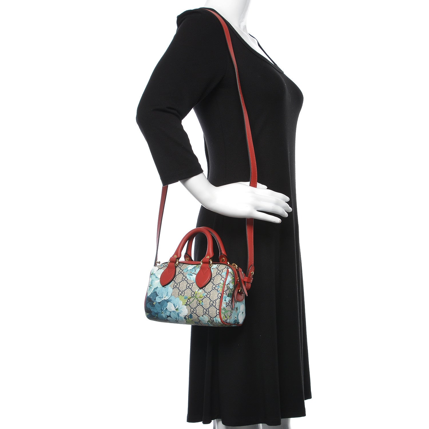 Gucci GG Supreme Monogram Blooms Mini Boston Navy Blue Hibiscus 2 of 9