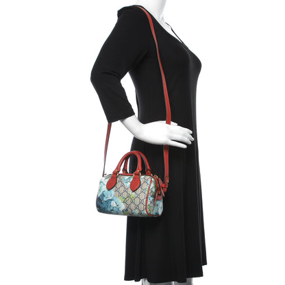 Gucci GG Supreme Monogram Blooms Mini Boston Navy Blue Hibiscus 2 of 9