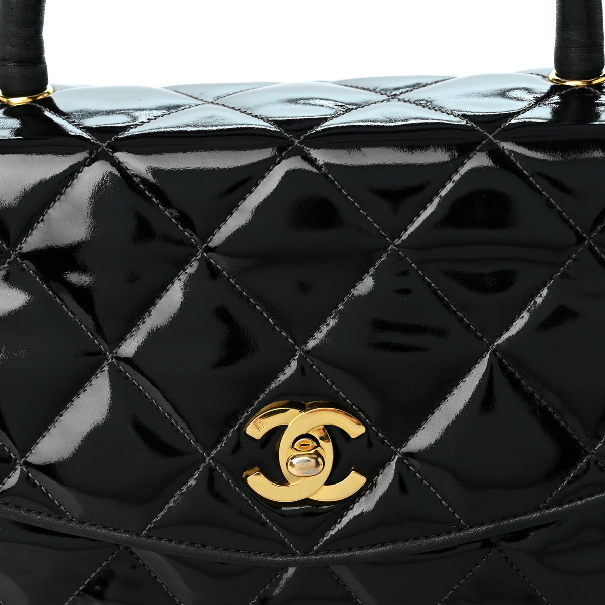 Patent Quilted Small Kelly Flap Bag Black