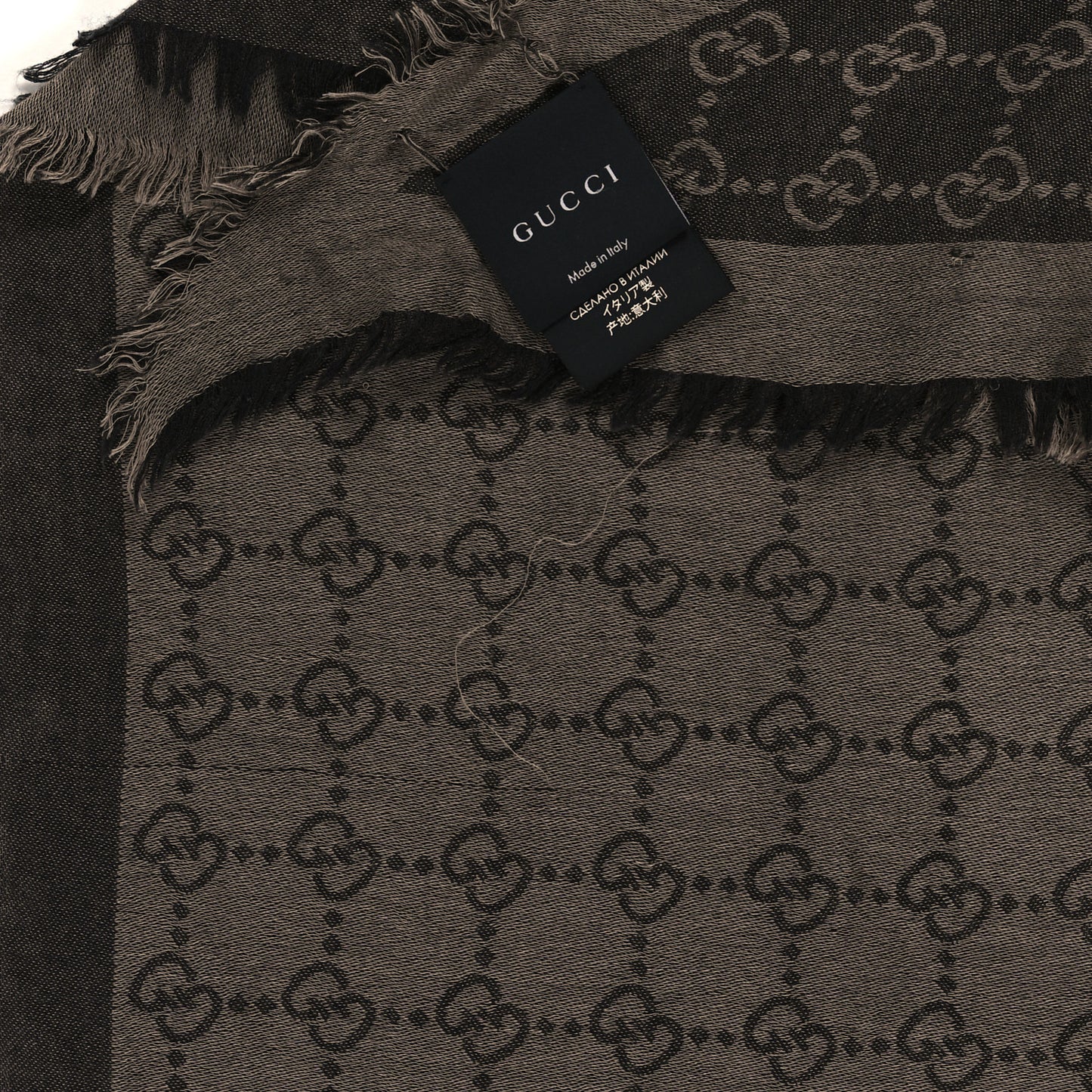 Wool Silk Monogram GGWeb Fringe Shawl Pearl Medium Grey
