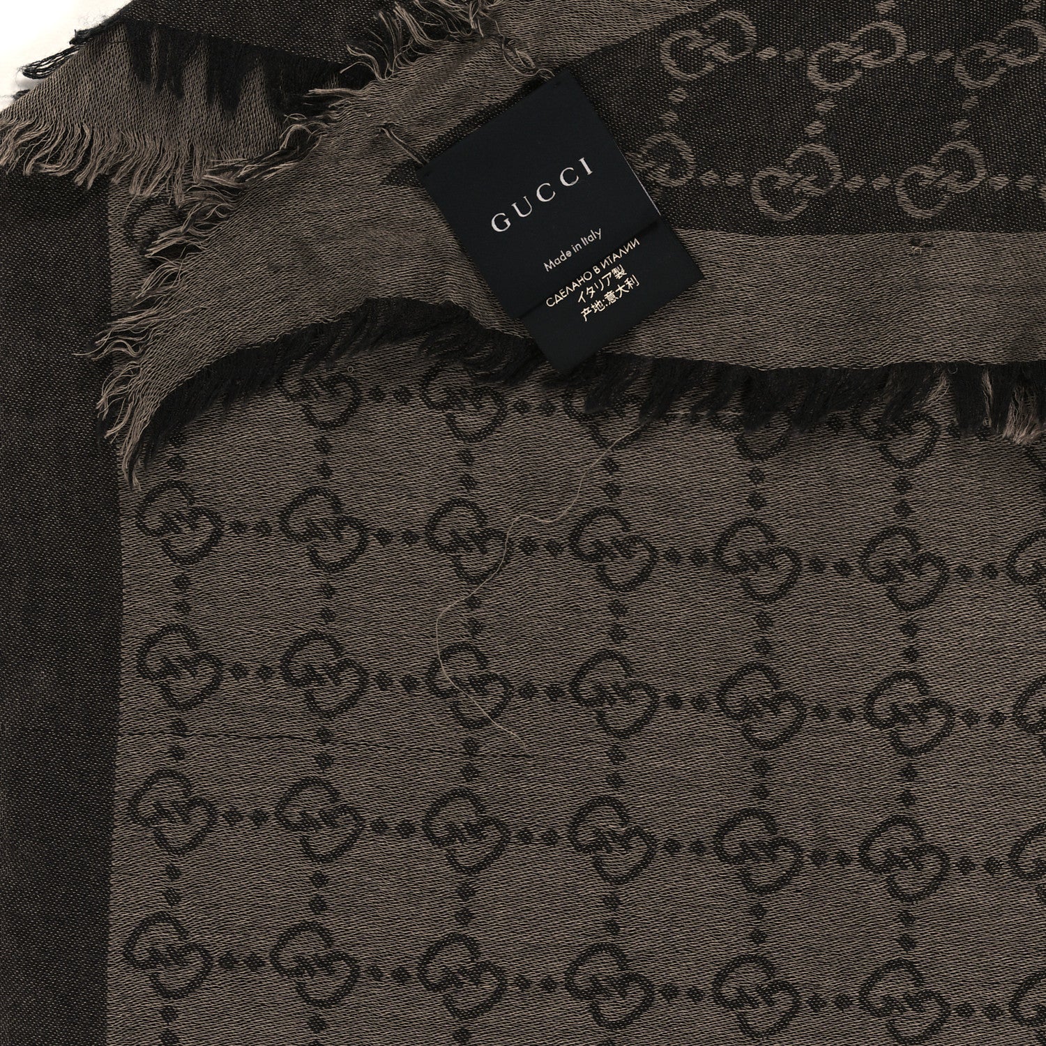 Gucci Wool Silk Monogram GGWeb Fringe Shawl Pearl Medium Grey 2 of 3