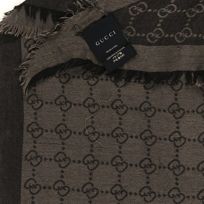 Gucci Wool Silk Monogram GGWeb Fringe Shawl Pearl Medium Grey 2 of 3