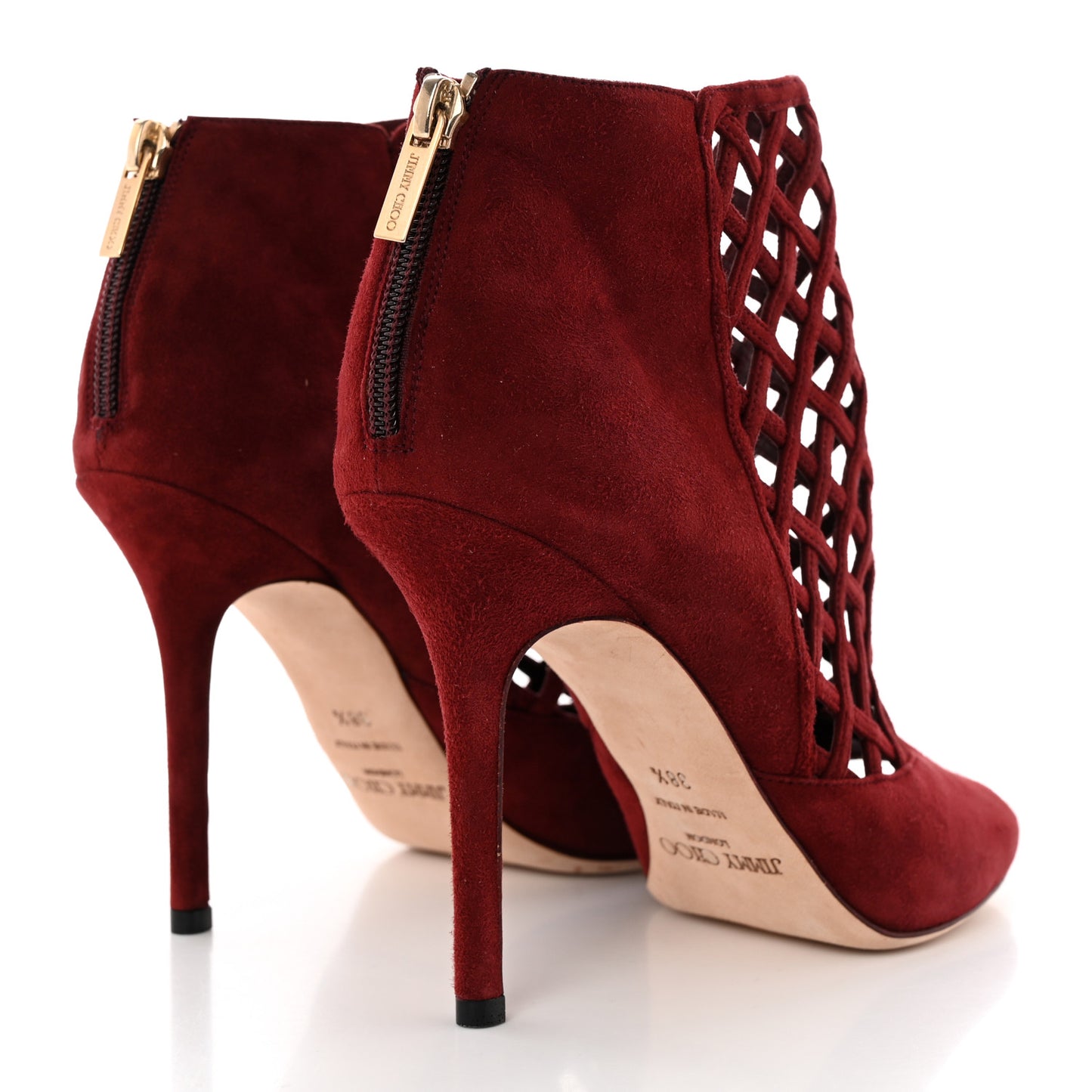 Suede Drift Cutout Peep Toe Ankle Boot 38.5 Burgundy