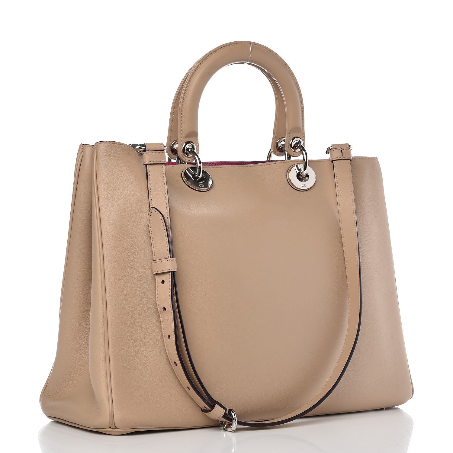 Christian Dior Smooth Calfskin Large Diorissimo Tote Beige Fuchsia 5 of 16