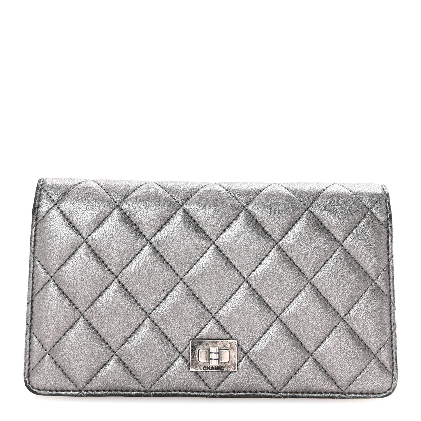 Metallic Aged Calfskin Quilted Reissue Yen Wallet Silver