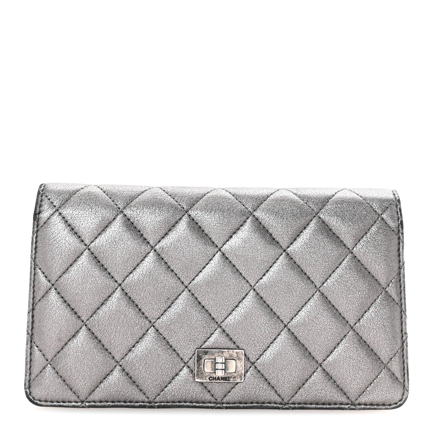 Chanel Metallic Aged Calfskin Quilted Reissue Yen Wallet Silver 1 of 8