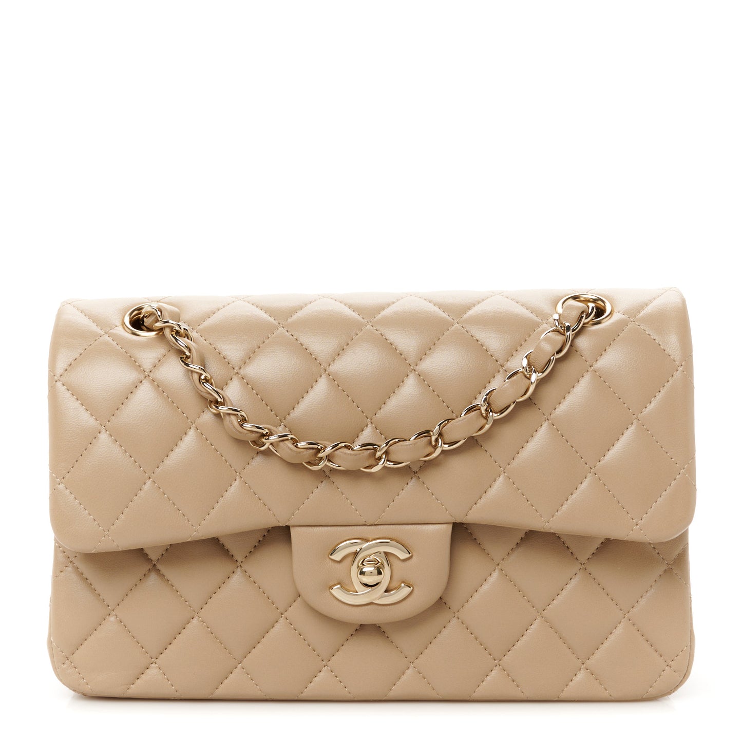 Lambskin Quilted Small Double Flap Beige