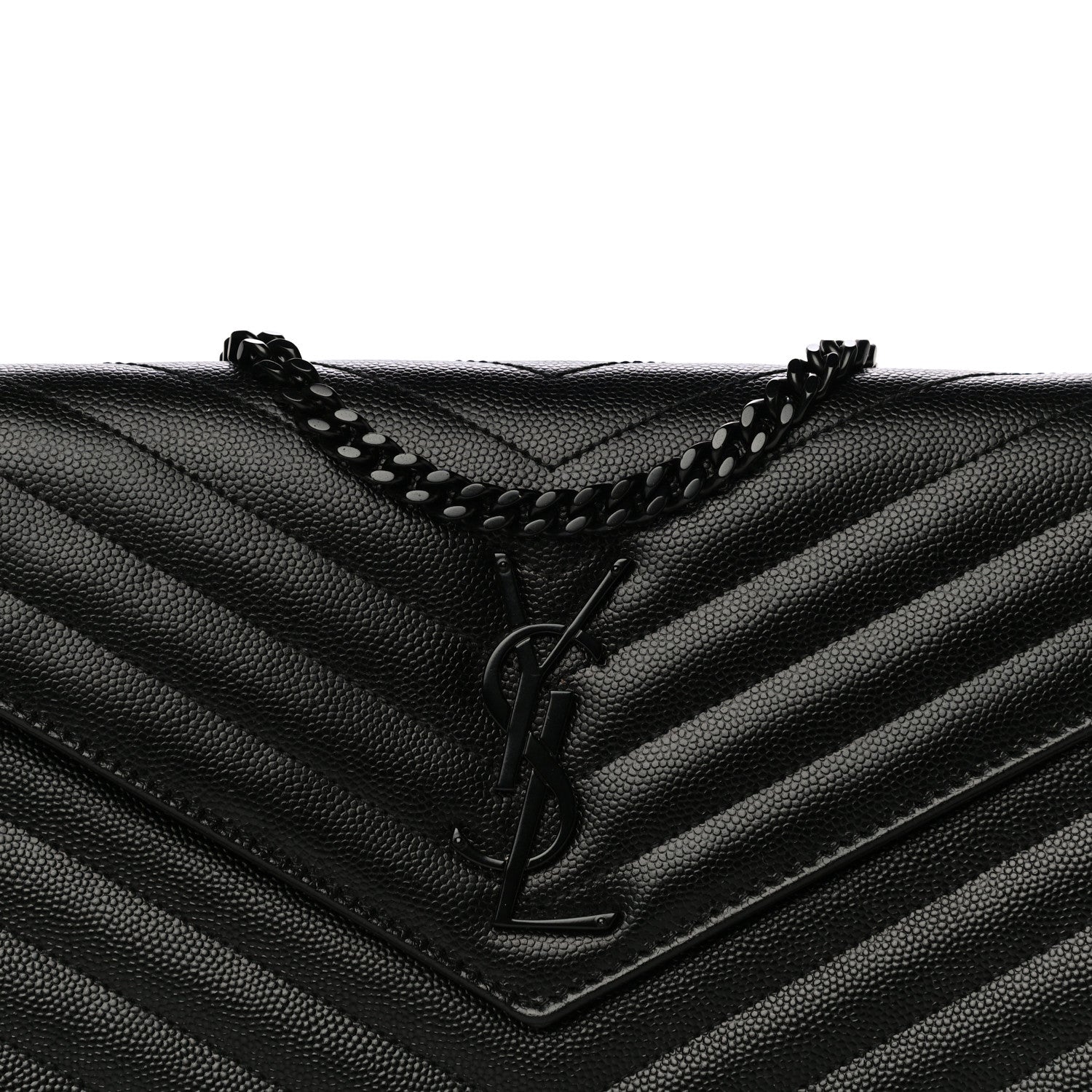 Saint Laurent Grain De Poudre Matelasse Chevron Monogram Chain Wallet Black 8 of 10