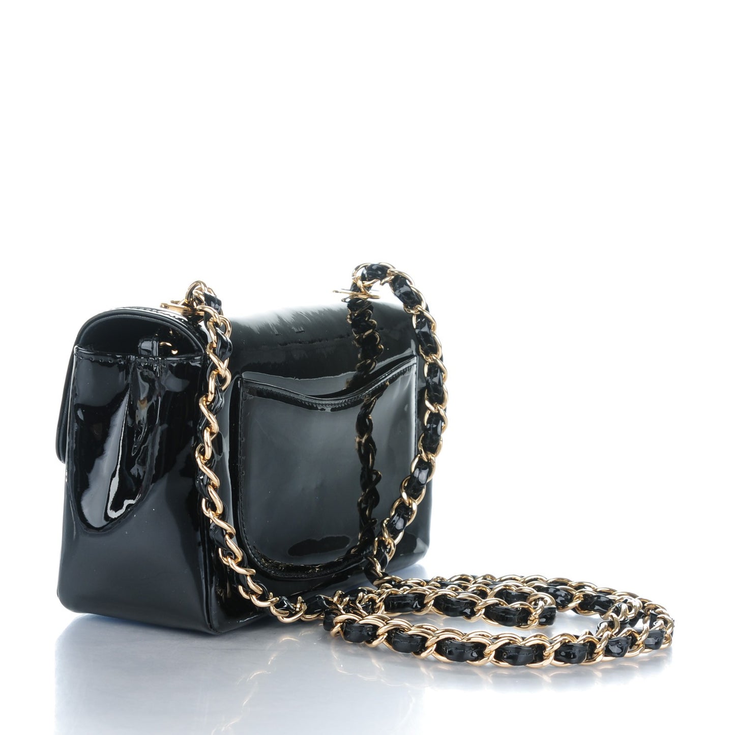 Patent Camellia Mini Flap Black