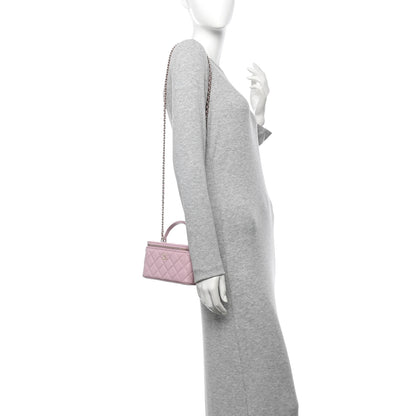 Chanel Lambskin Quilted Small Top Handle Vanity Case With Chain Pink 2 of 12