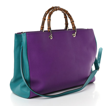 Gucci Pebbled Calfskin Large Bamboo Shopper Tote Violet Parma 3 of 9
