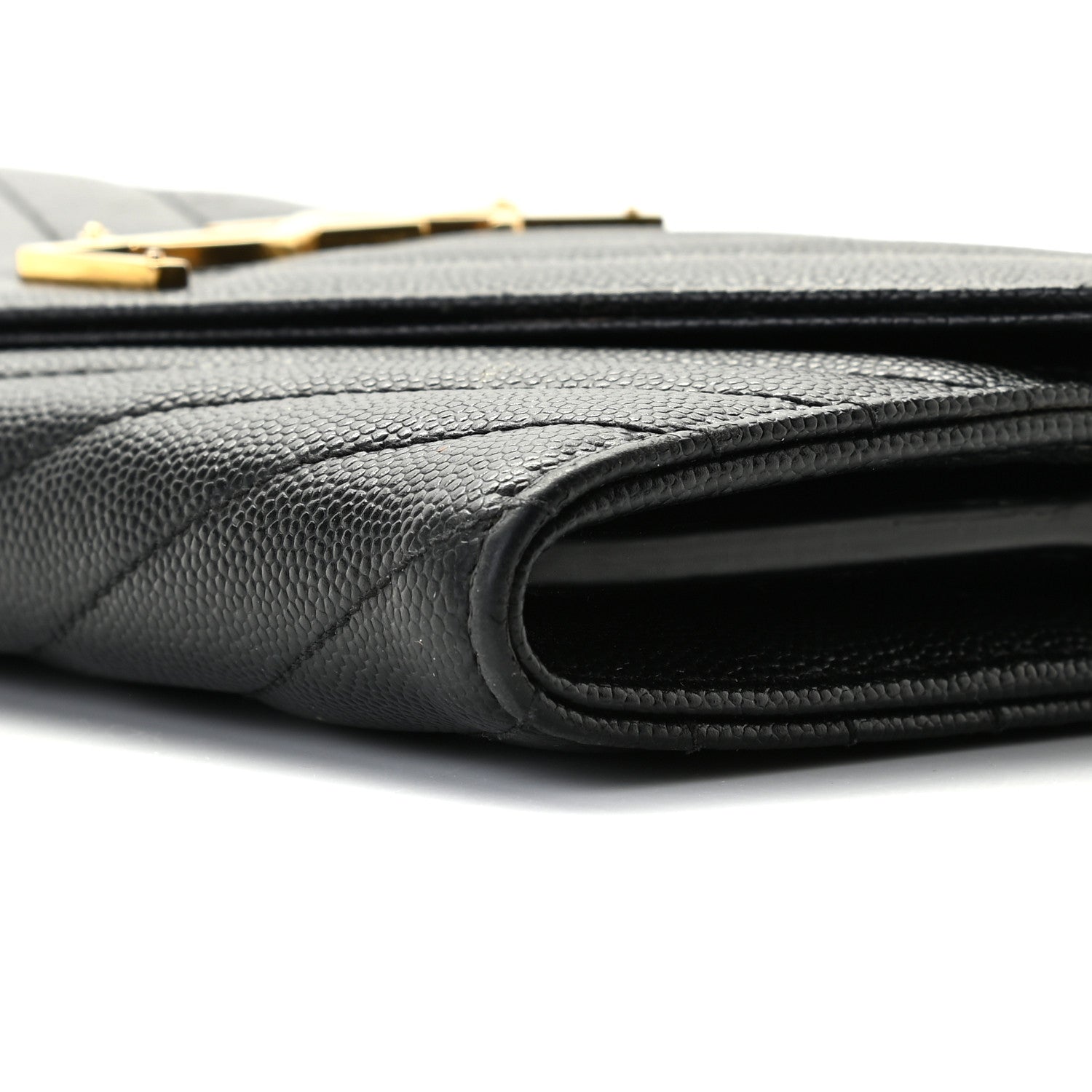 Saint Laurent Grain De Poudre Matelasse Chevron Monogram Flap Wallet Black 9 of 11