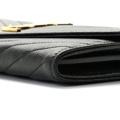 Saint Laurent Grain De Poudre Matelasse Chevron Monogram Flap Wallet Black 9 of 11