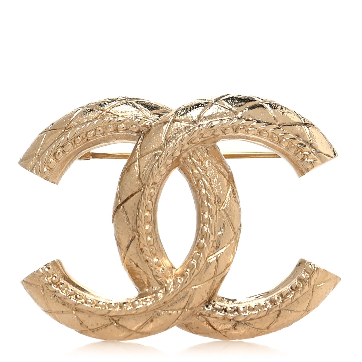 Metal CC Quilted Brooch Light Gold