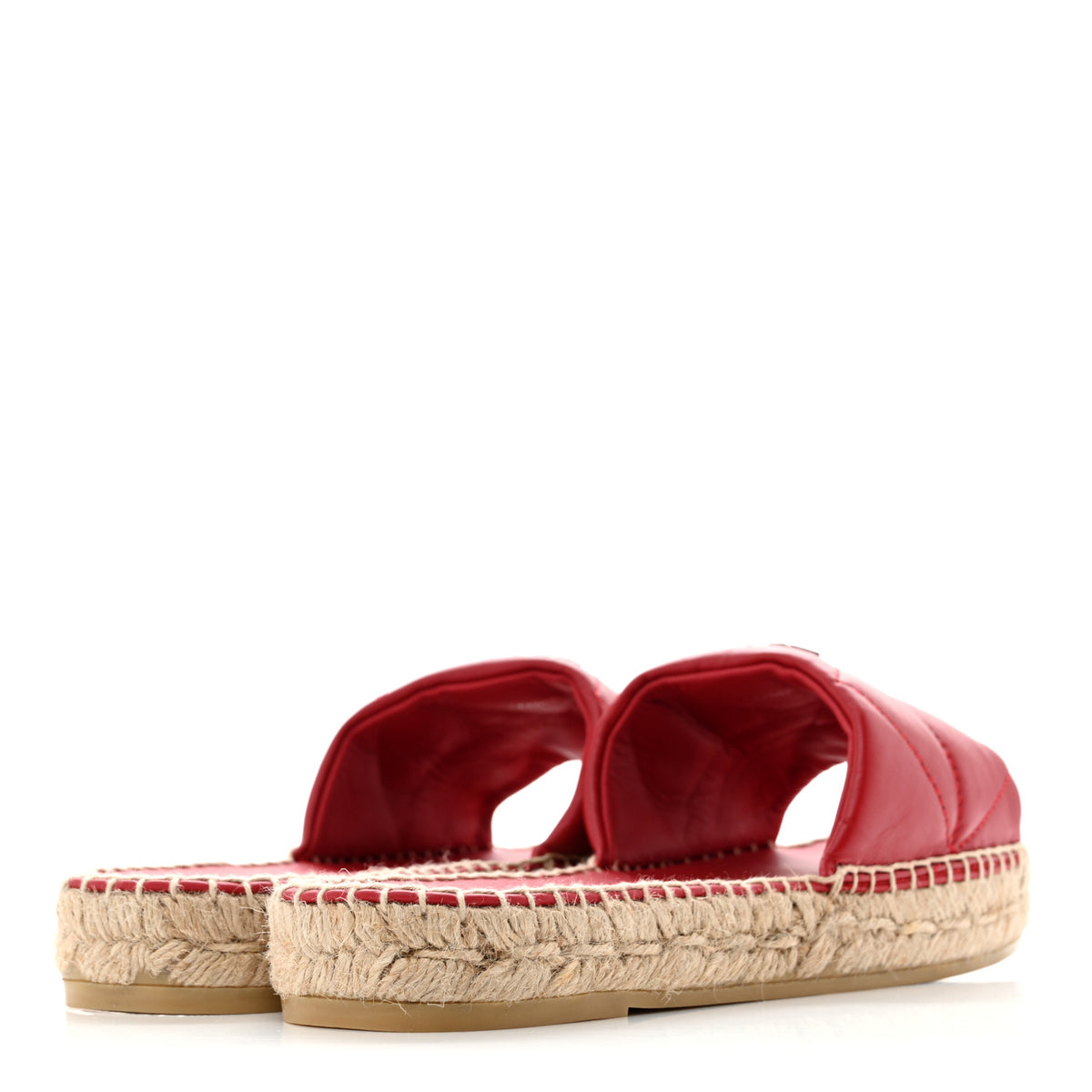 Nappa Logo Quilted Espadrille 20mm Slide Sandals 38 Red