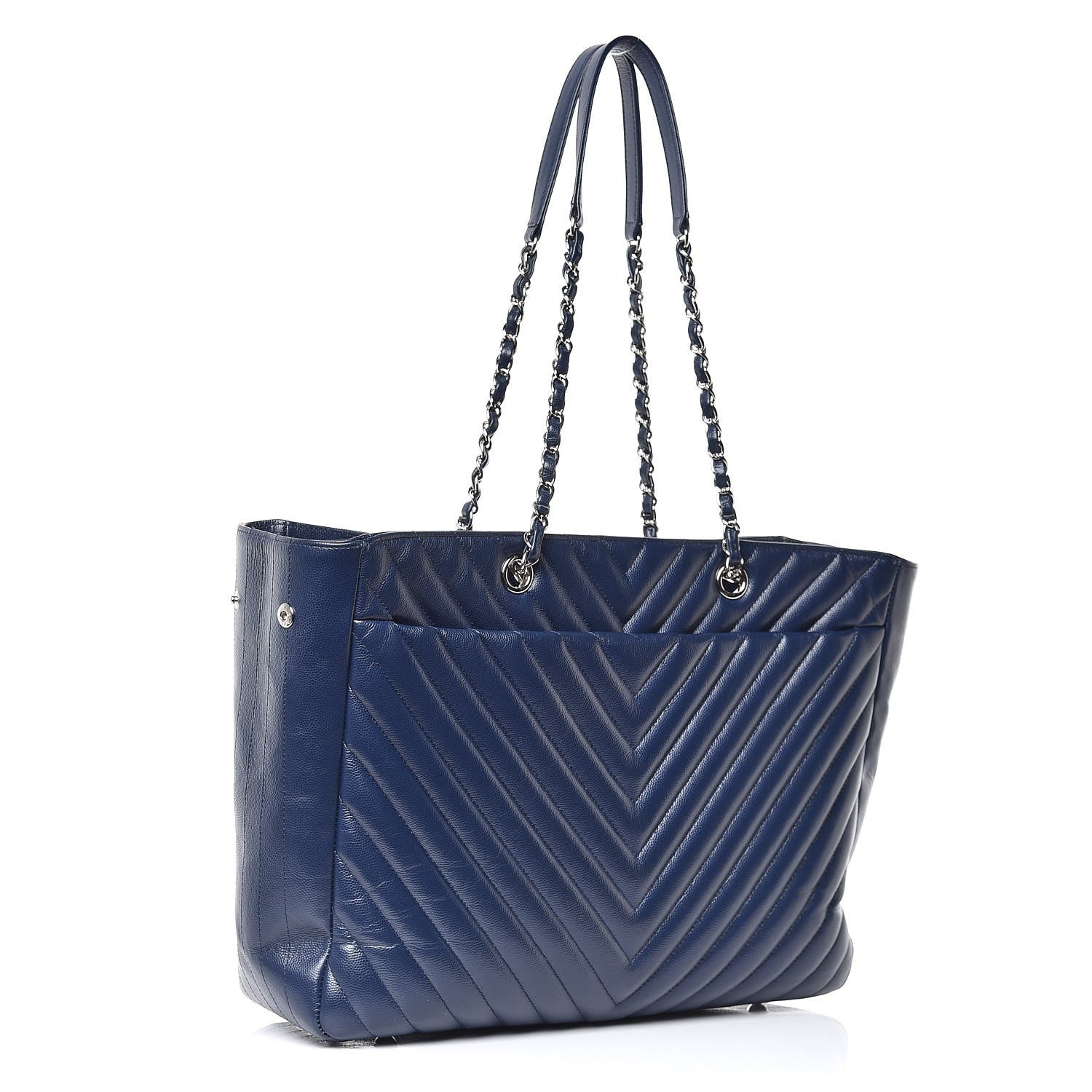 Chanel Caviar Chevron Quilted Timeless Tote Navy 3 of 9