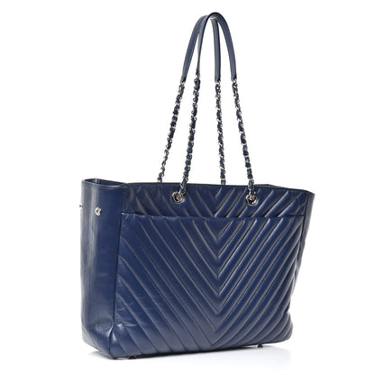 Chanel Caviar Chevron Quilted Timeless Tote Navy 3 of 9