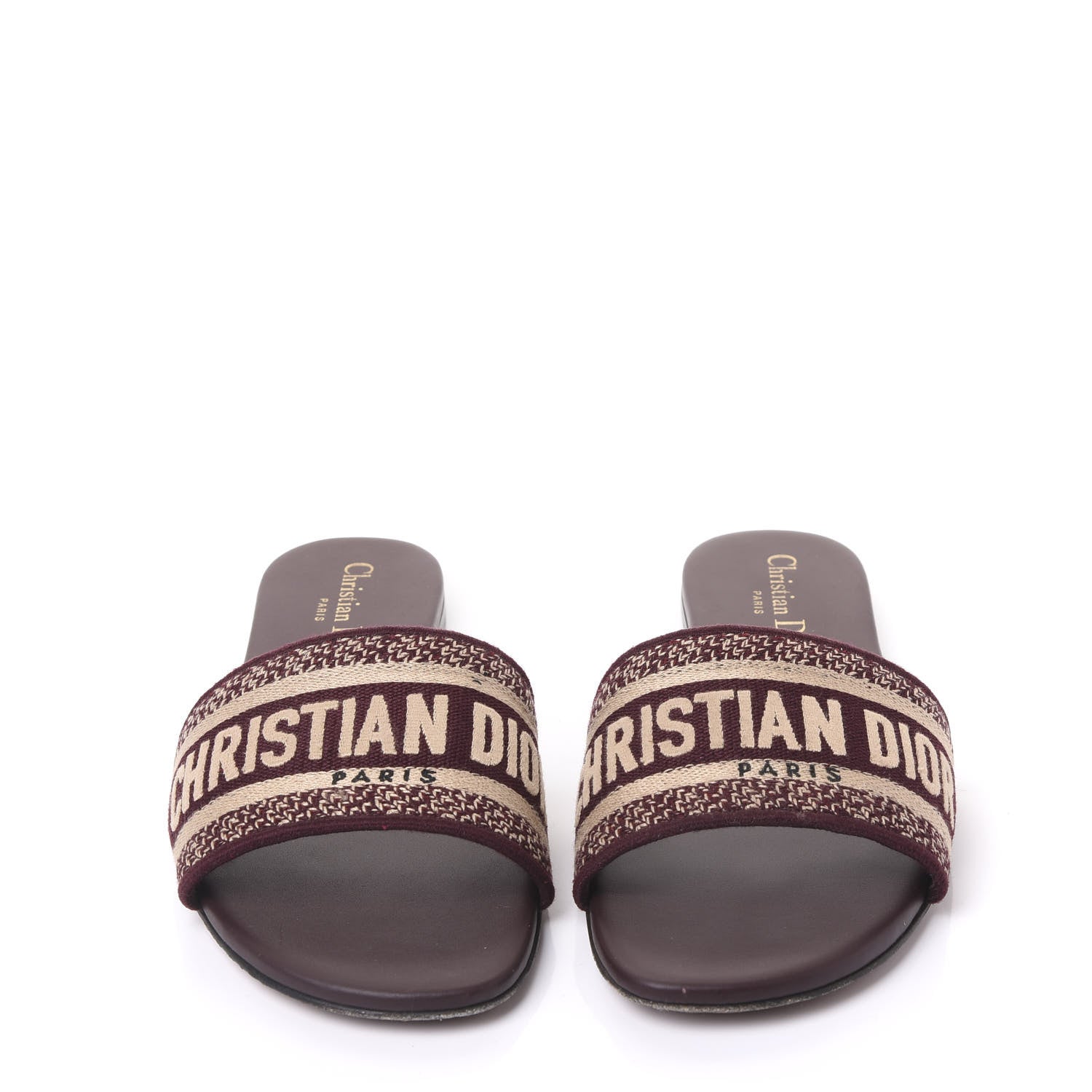 Christian Dior Canvas Embroidered Dway Flat Slide Sandals 38.5 Deep Amaranth 2 of 9