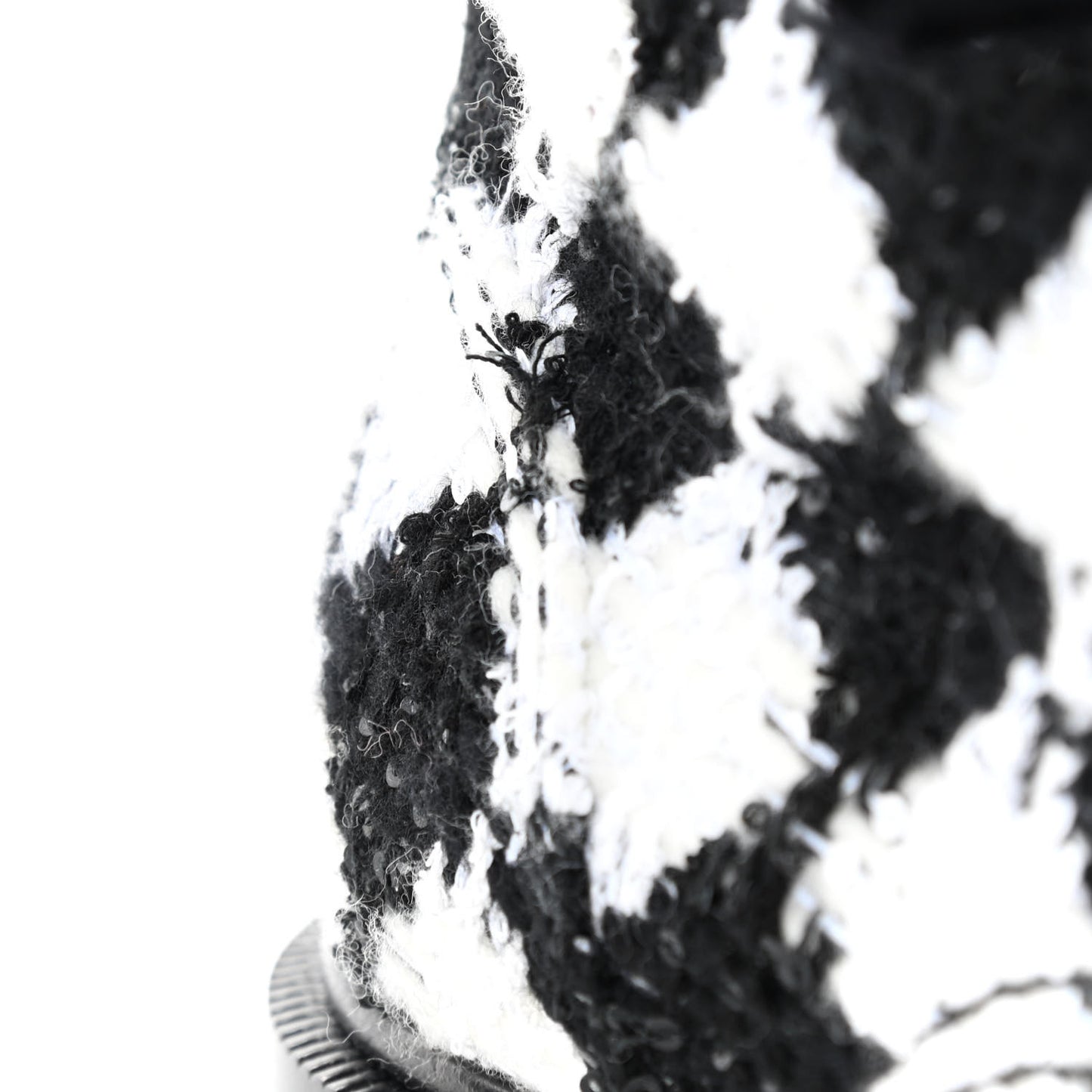 Tweed Grosgrain Pearl Combat Short Boots 37 White Black