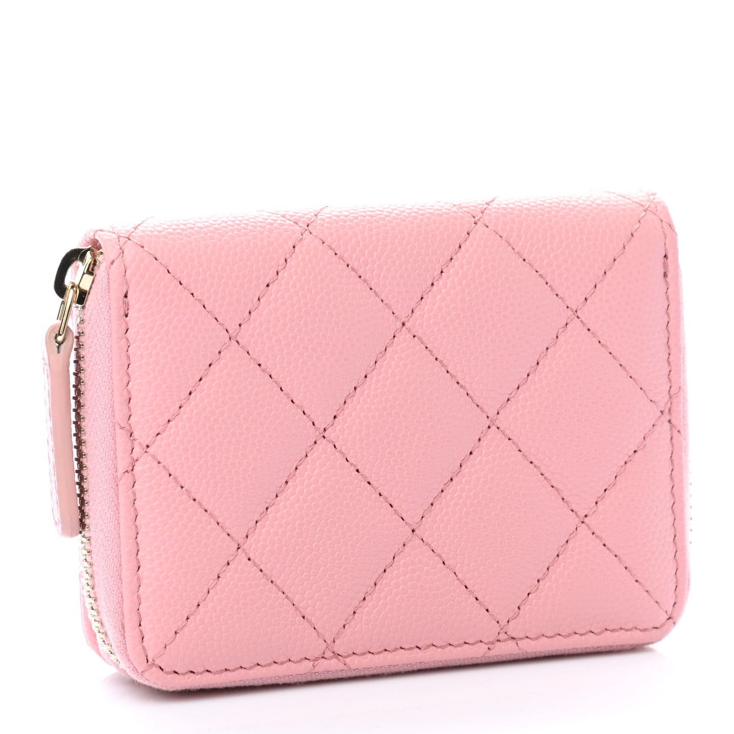 Caviar Quilted Compact Zipped Wallet Pink