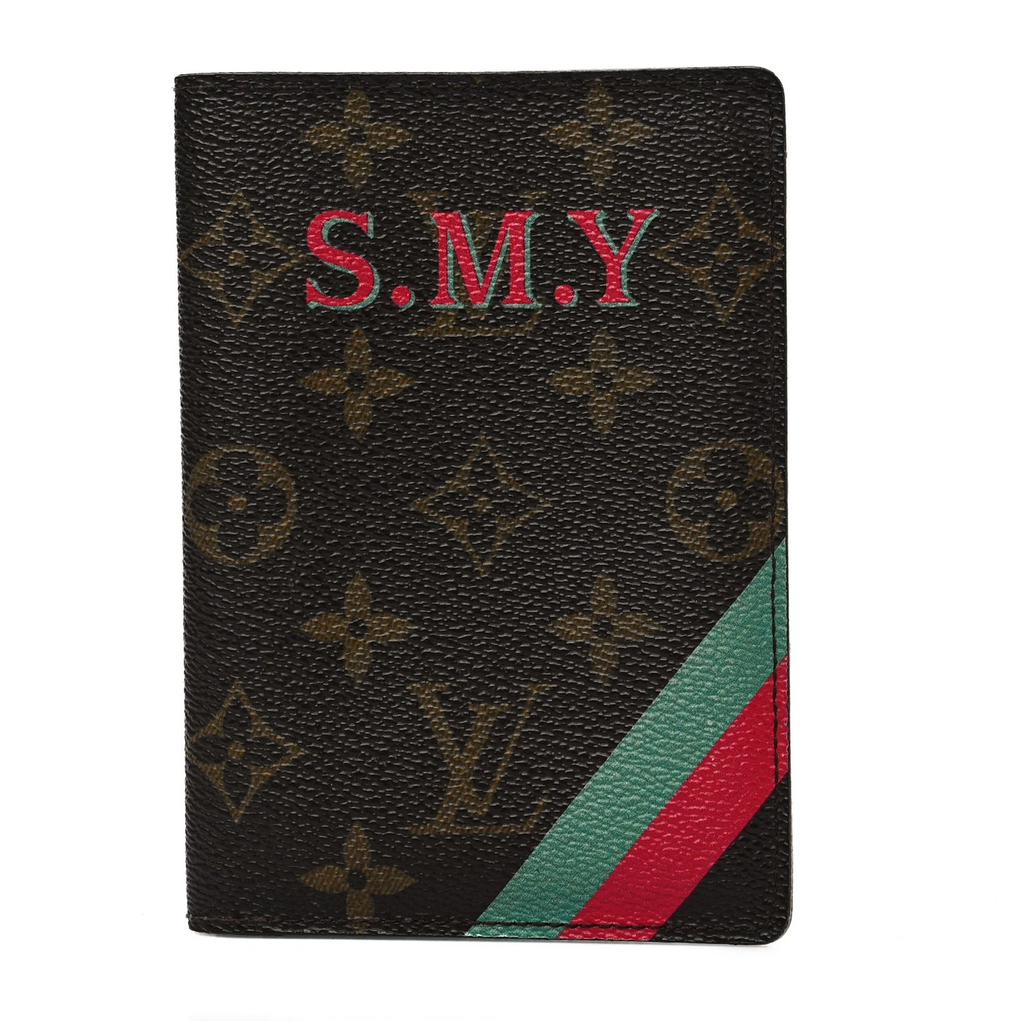 Monogram Passport Cover Pink Turquoise