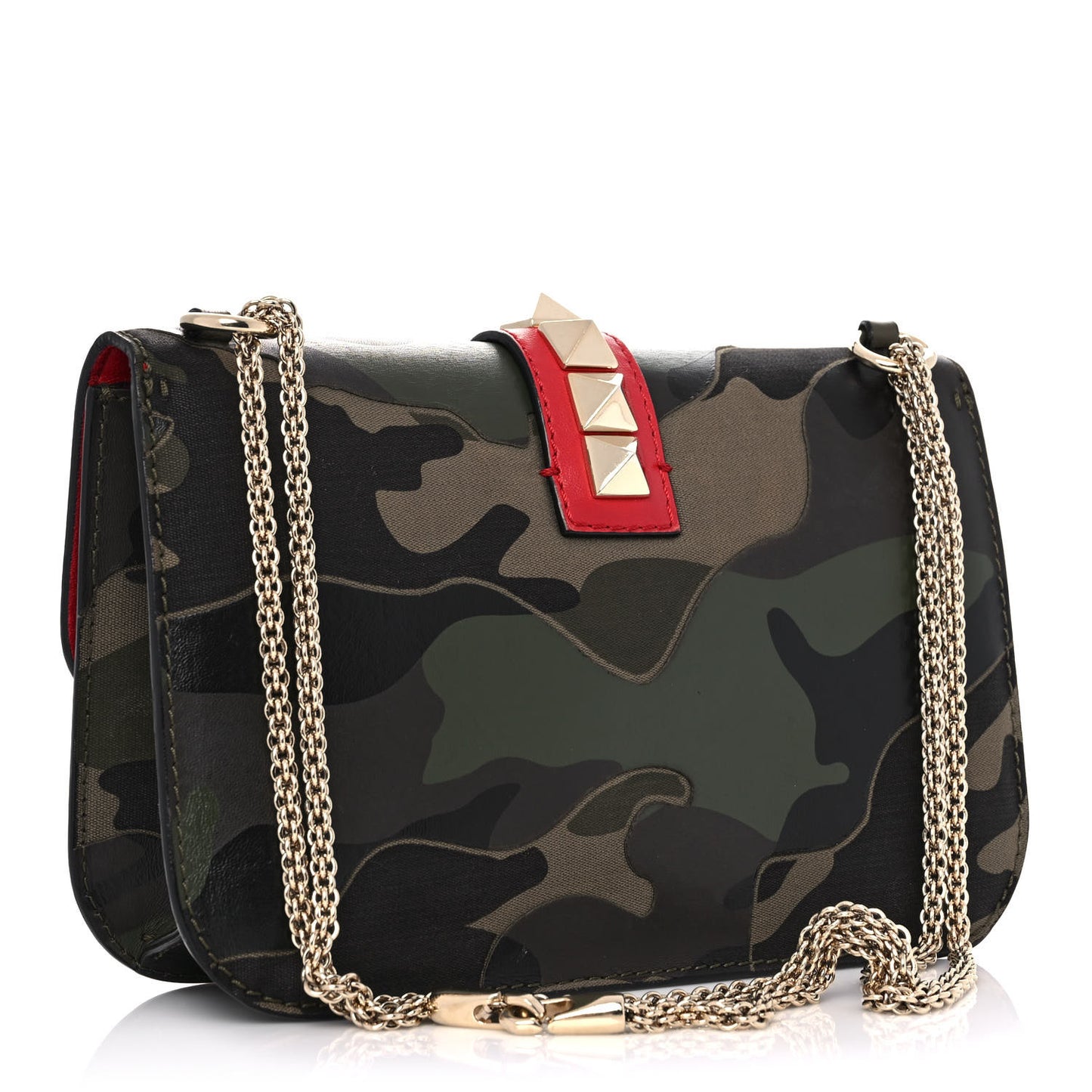 Nappa Canvas Camouflage Medium Glam Lock Rockstud Flap Verde