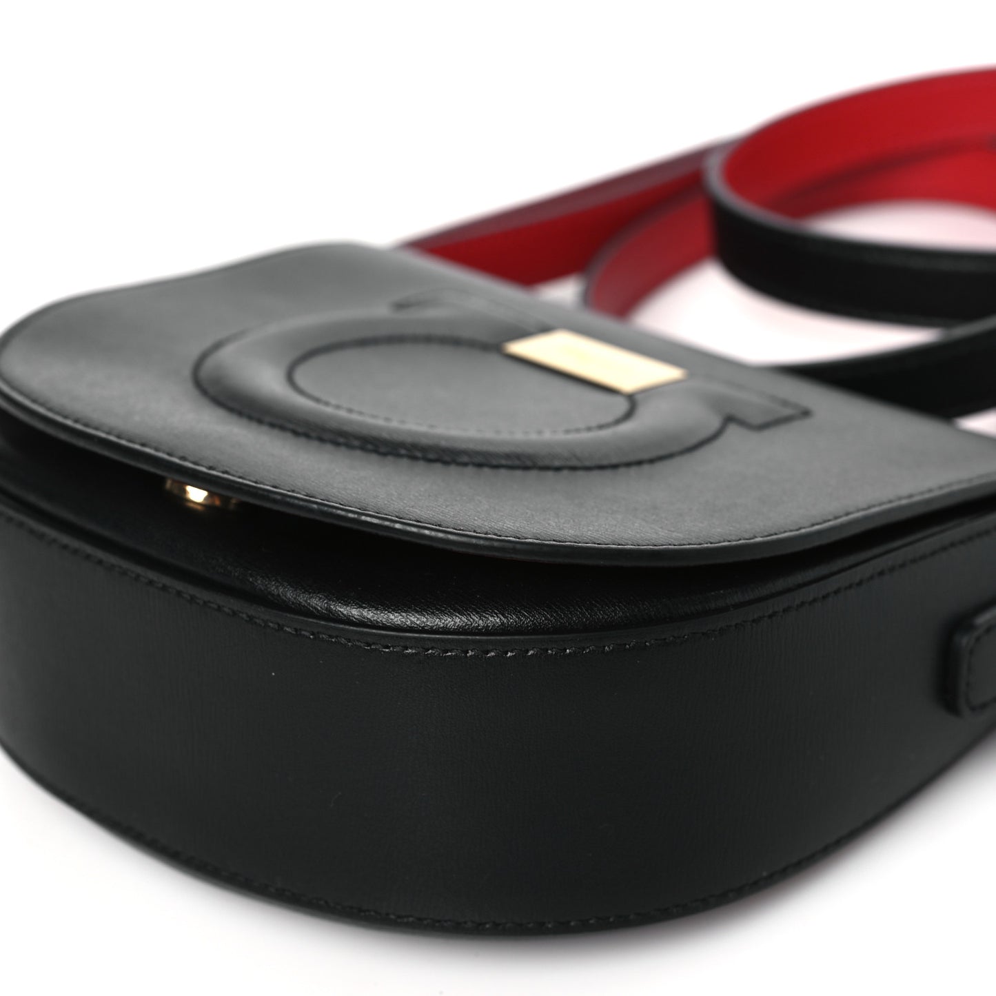 SALVATORE FERRAGAMO Calfskin Gancio City Saddle Bag Black
