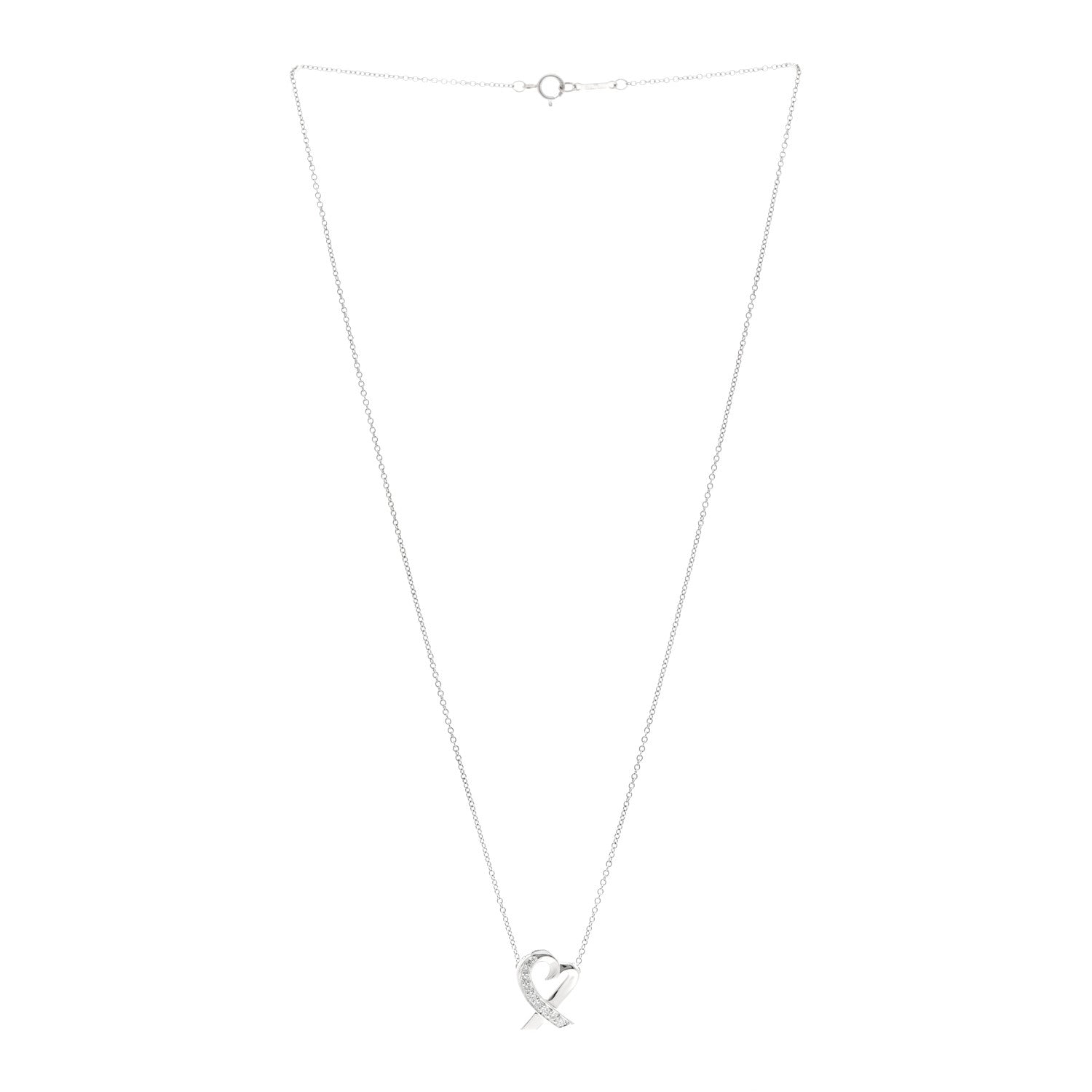 Tiffany 18k White Gold Diamond Small Paloma Picasso Loving Heart Necklace 3 of 6