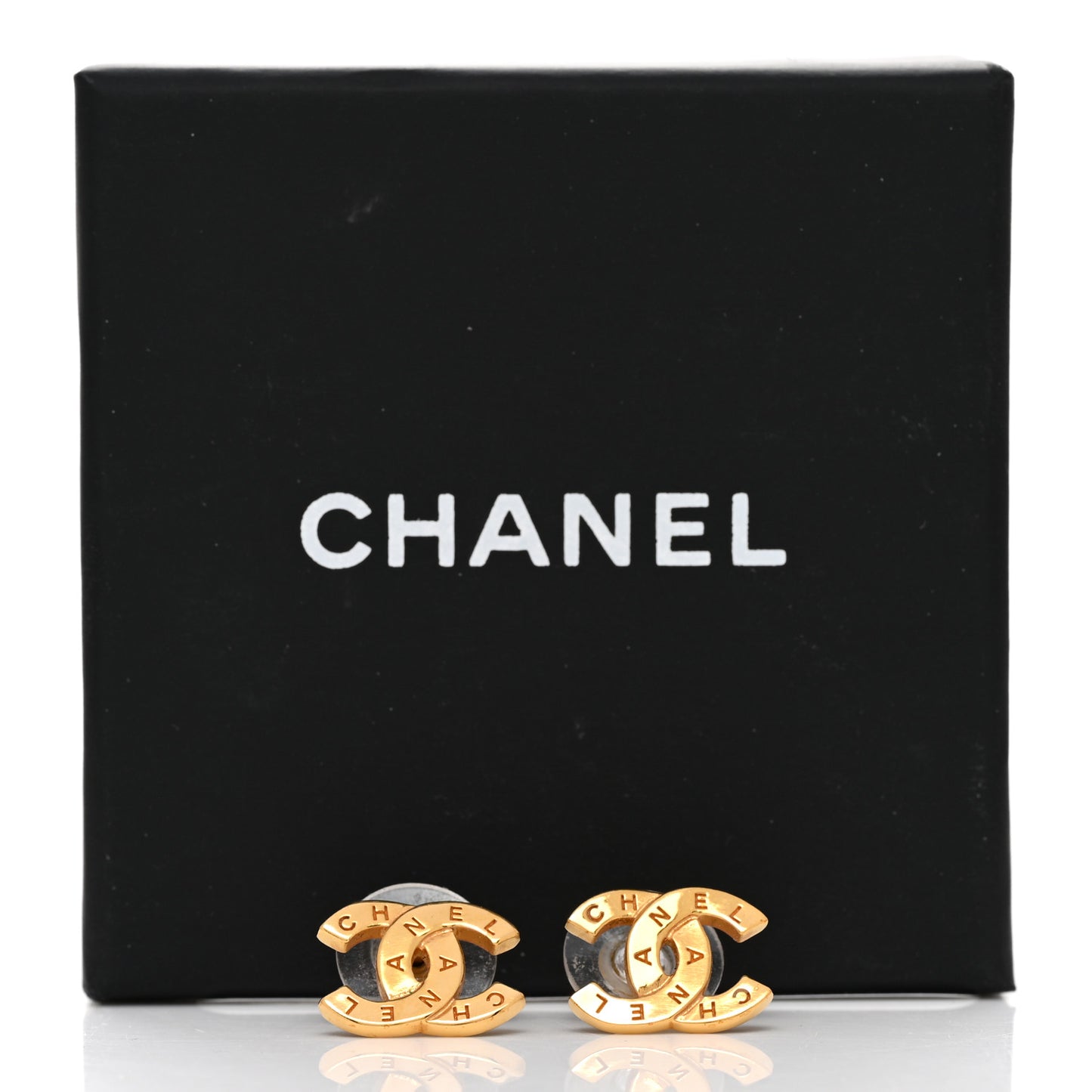 Metal CC Paris Button Stud Earrings Gold