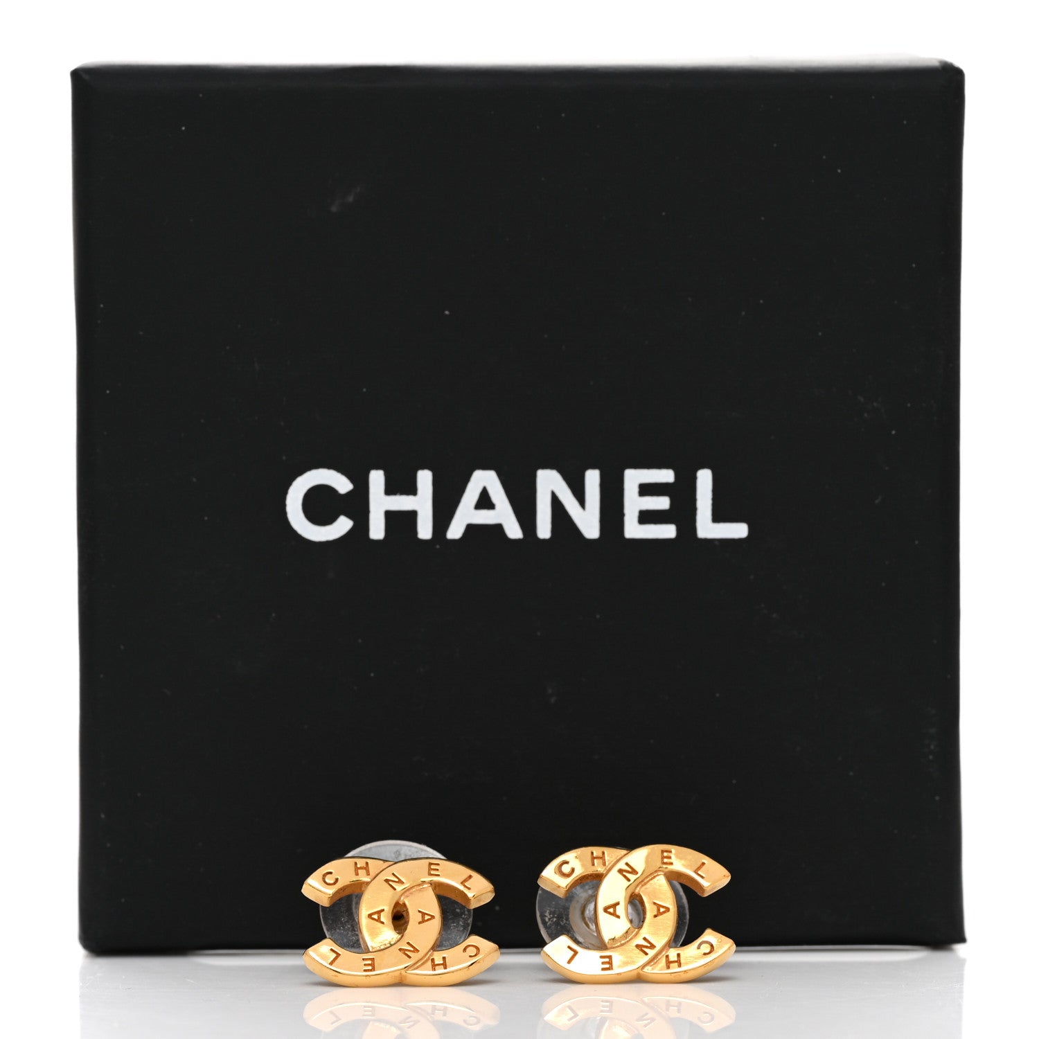 Chanel Metal CC Paris Button Stud Earrings Gold 5 of 5