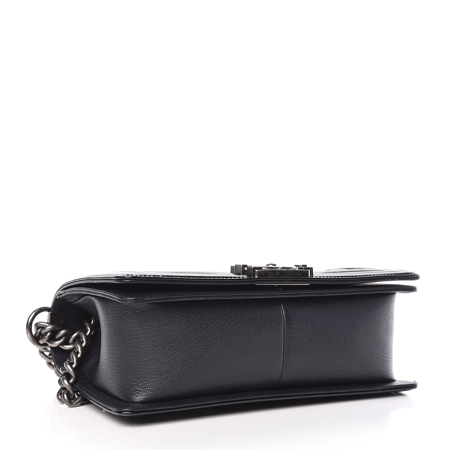 Goatskin Quilted Patent Medium Duo Boy Flap Black