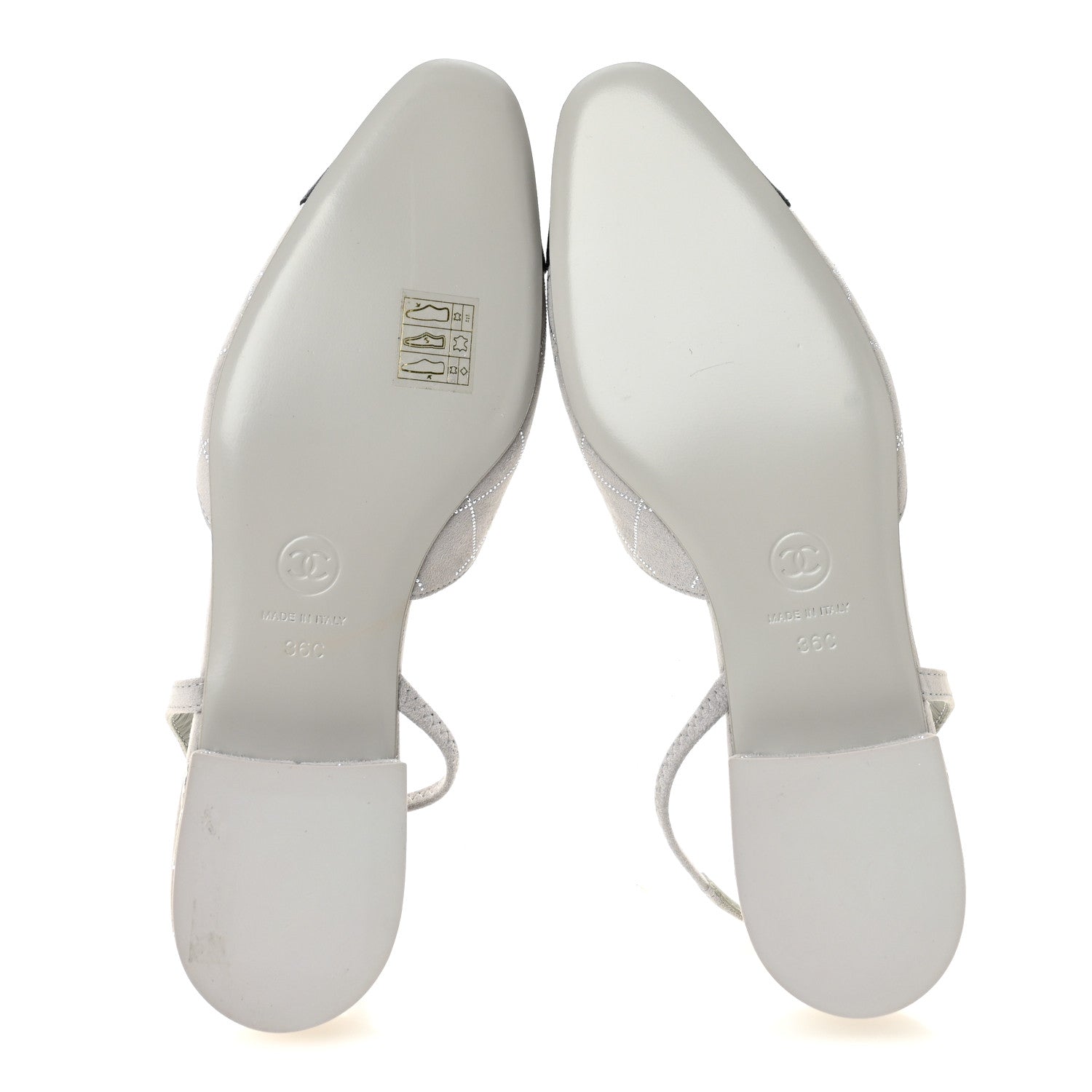 Chanel Suede Crystal Grosgrain Cap Toe CC Slingback Flats 36 Gray