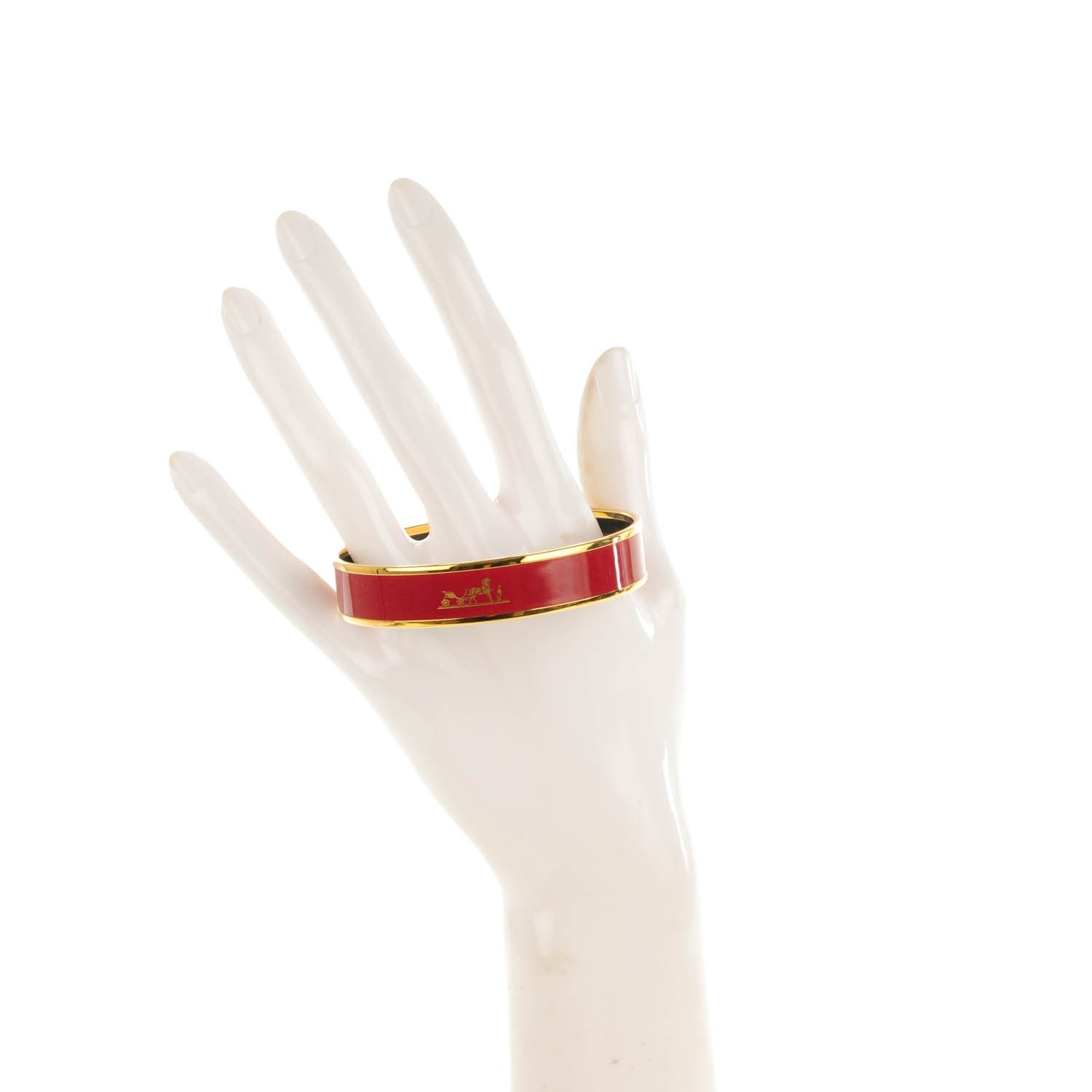 Hermes Enamel Printed Caleche Narrow Bracelet 70 Rouge H 2 of 5