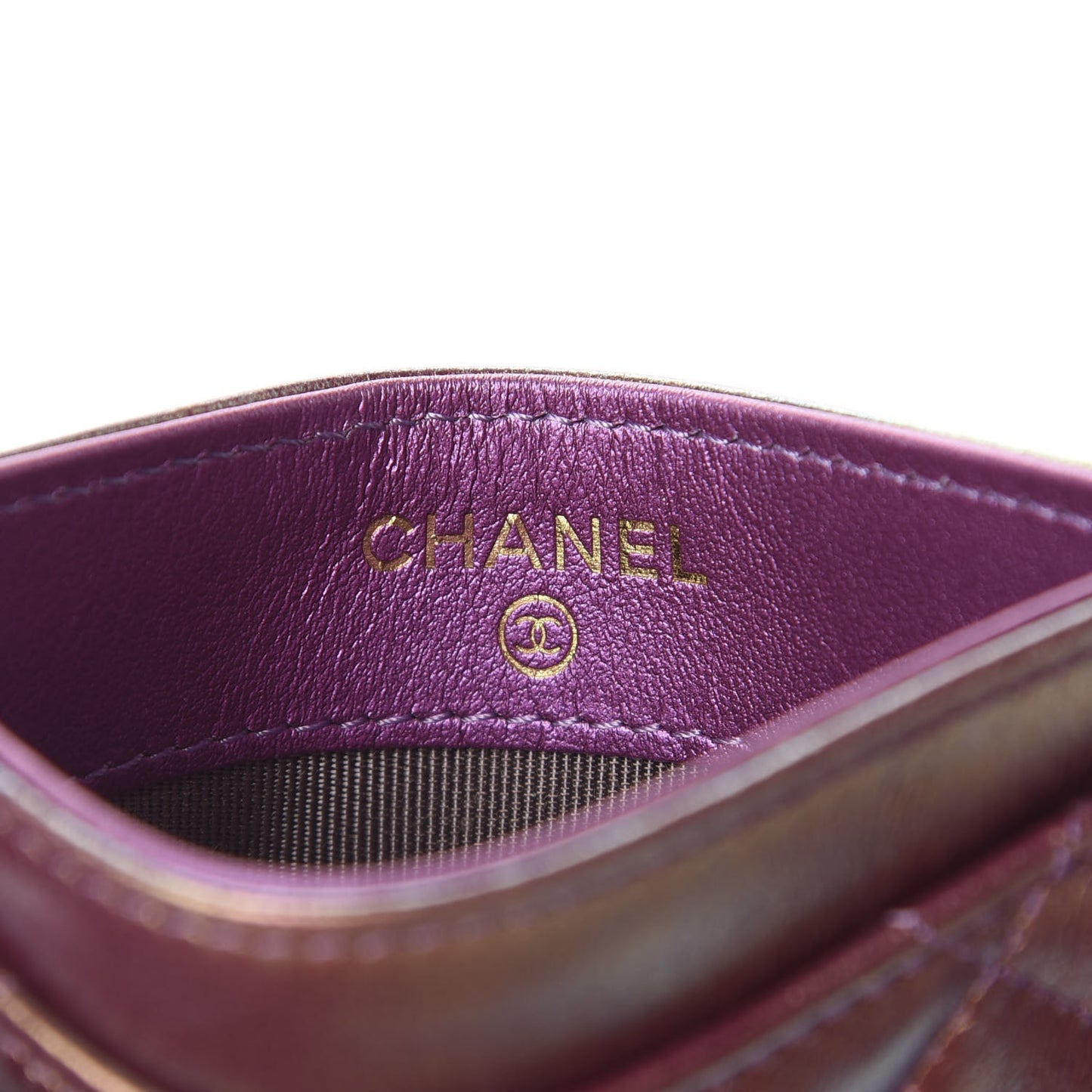Iridescent Lambskin Quilted Card Holder Purple