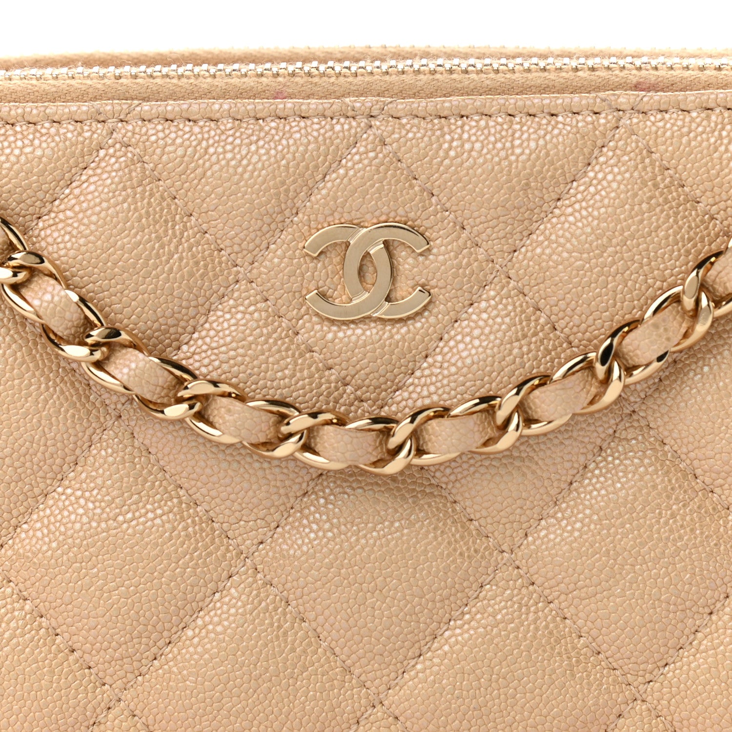 Chanel Iridescent Caviar Quilted Small Clutch With Chain Beige 11 of 16