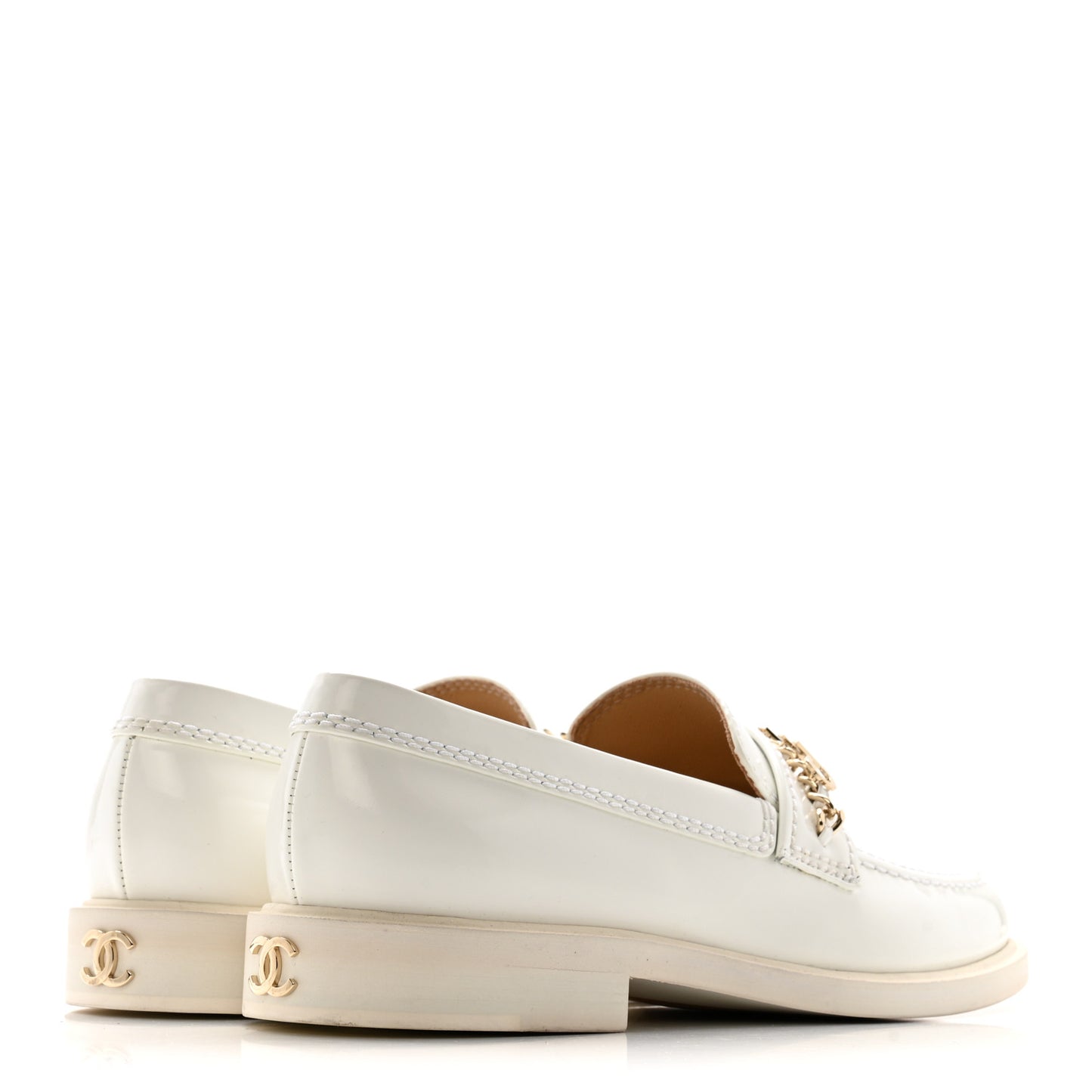 Shiny Calfskin Logo Loafers 39.5 White