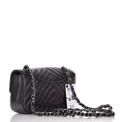 Chanel Metallic Caviar Chevron Quilted Mini Rectangular Flap Black 3 of 9